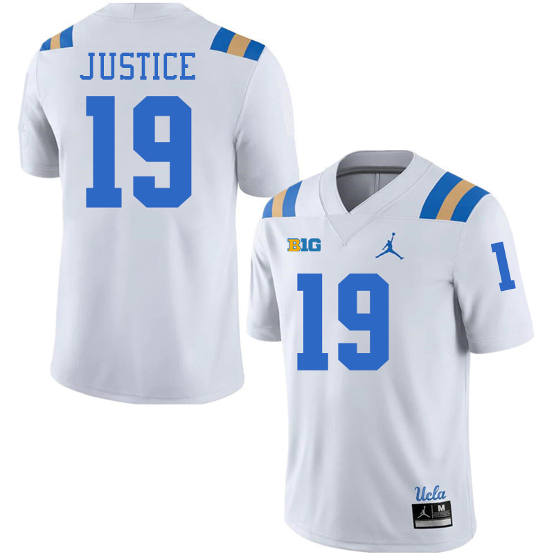 UCLA Bruins #19 D.J. Justice Big 10 Conference College Football Jerseys Stitched Sale-White